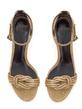 Alexandre Birman Metallic Gold Knotted Ankle-Strap Vicky Small Heels Size 7